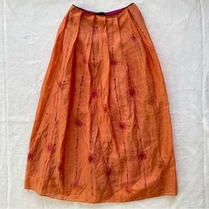 Vintage 90s The Limited Beaded Starburst Maxi Skirt, Orange w/ Fuschia Underlay